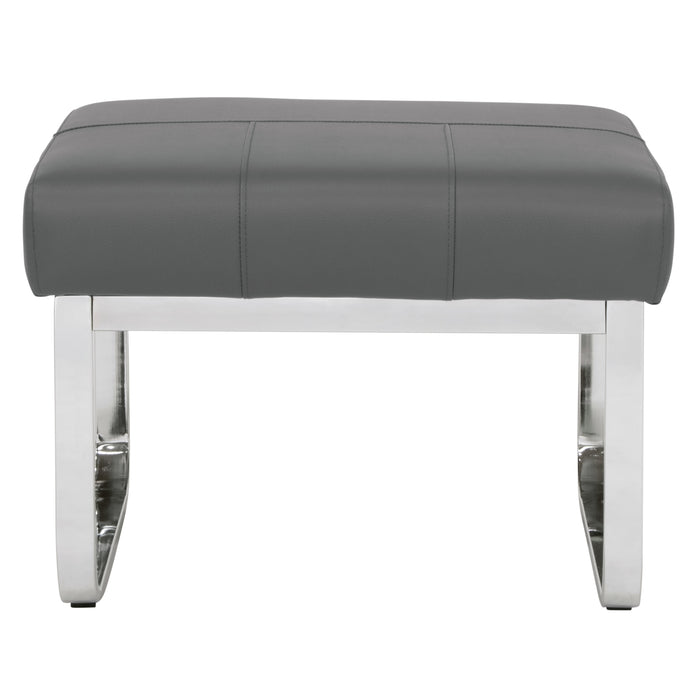 Allure Modern Rectangular Ottoman in Blended Leather, Chrome / Smoke Gray 70218