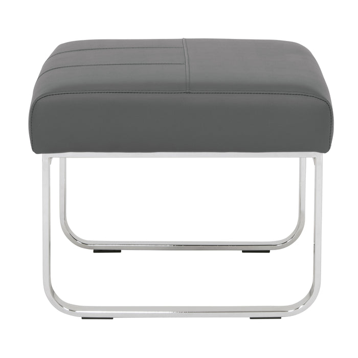 Allure Modern Rectangular Ottoman in Blended Leather, Chrome / Smoke Gray 70218