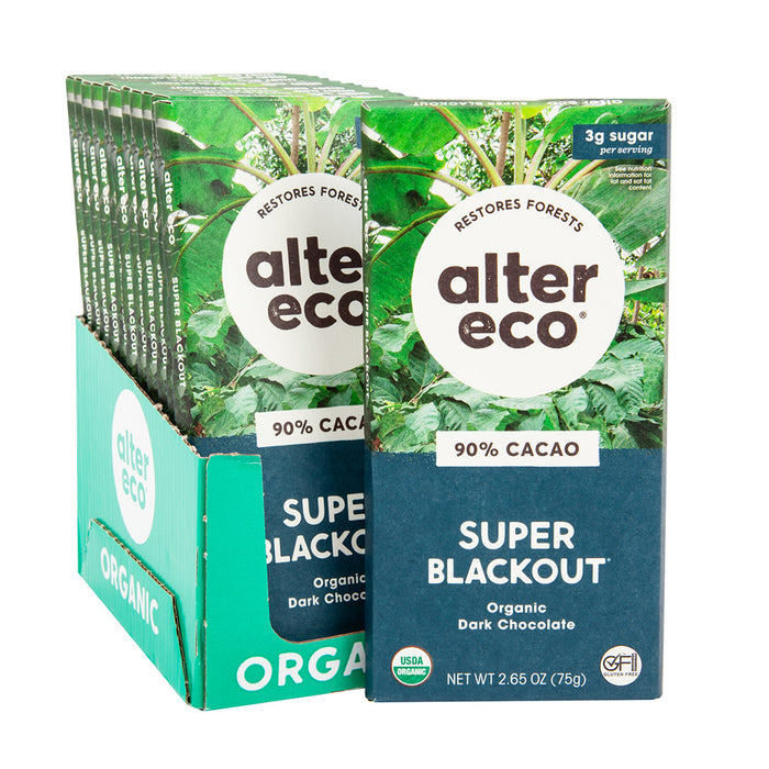 Alter Eco Super Blackout 90% Dark Chocolate Bar - 12 Count