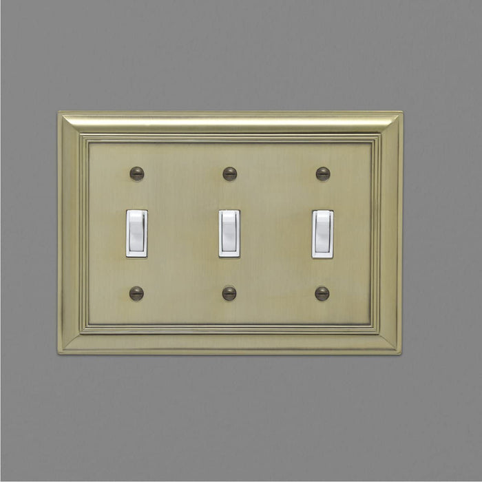 AmazonBasics Triple Toggle Wall Plate Antique Brass 1Pack