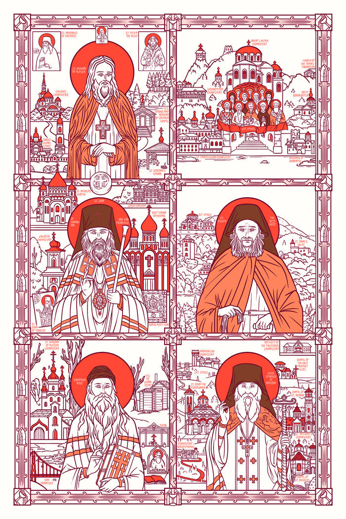 American Orthodox Saints Lineage (RED, Unframed, 12x18)