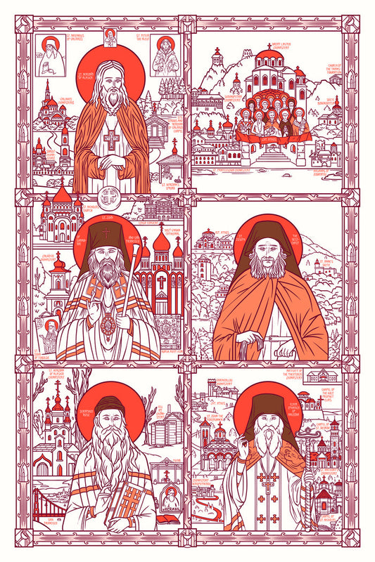American Orthodox Saints Lineage (RED, Unframed, 12x18)