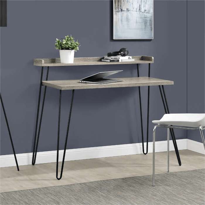 Ameriwood Home Haven Retro Computer Desk with Riser - Gray Oak | 9881096COMUK (7015649378492)