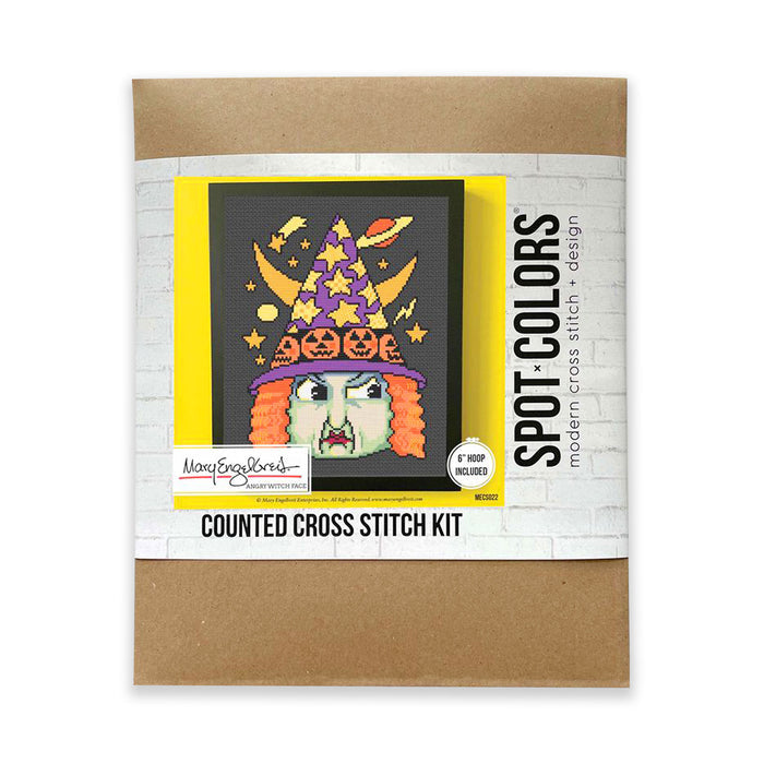 Angry Witch Face Counted Cross Stitch Kit