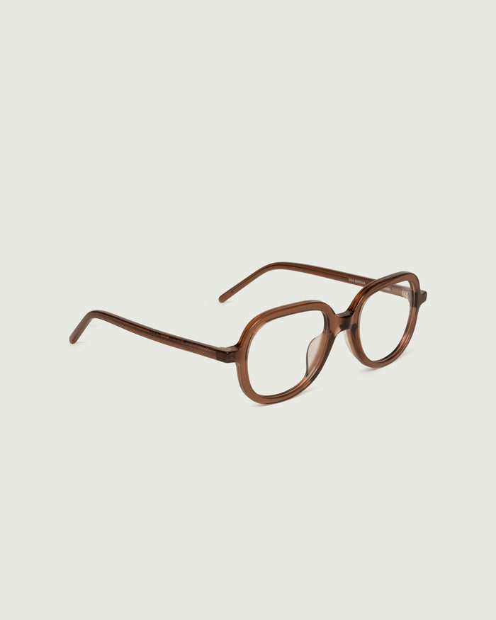 Nutmeg::Apollo Eyeglasses round brown acetate front diagonal