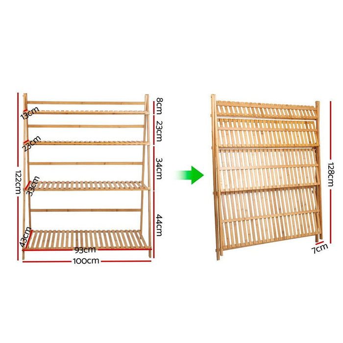 Artiss Plant Stand 4 Tier Bamboo Slat Flower Pot Shelf Pine -Home Living Store - -