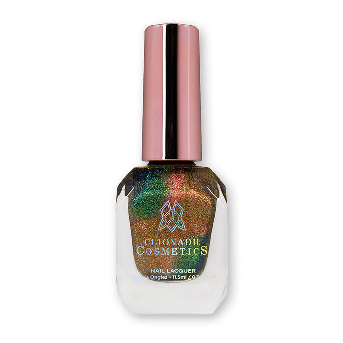 Bottle of nail polish containing Baeocystin Nail Lacquer on a white background.