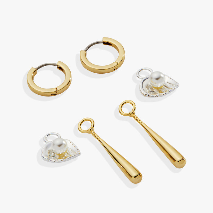 Ballgame Interchangeable Duo Charm Hoop Earrings