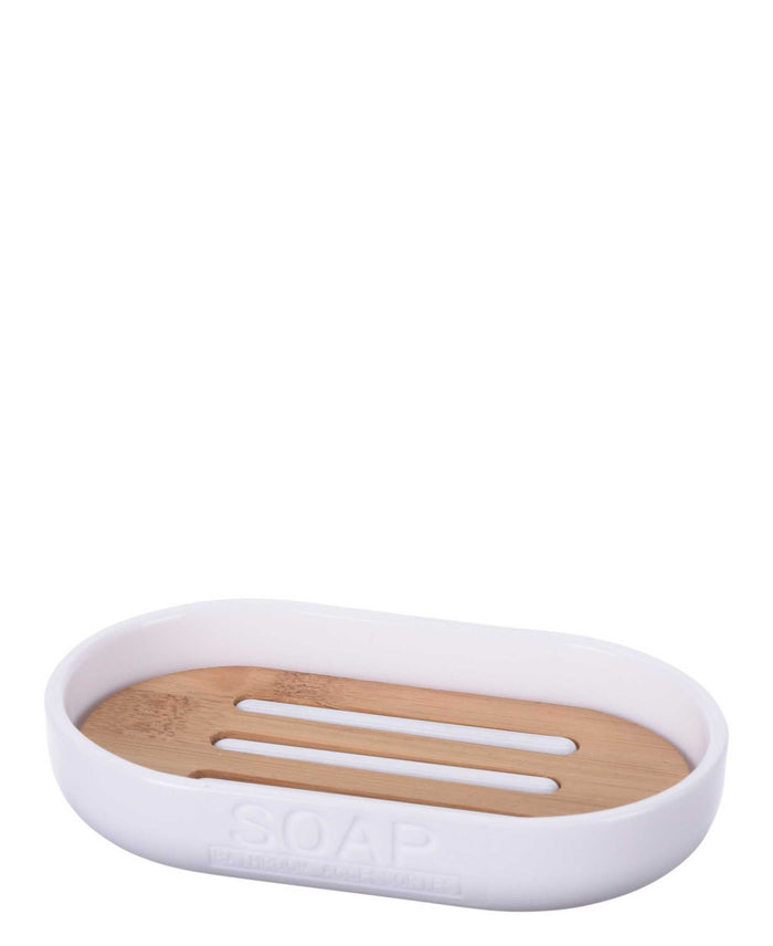 Bathroom Bamboo Soap Dish - White