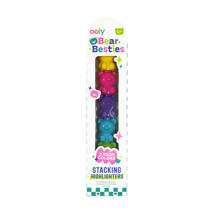 Packaging of OOLY Bear Besties stacking highlighters on a white background