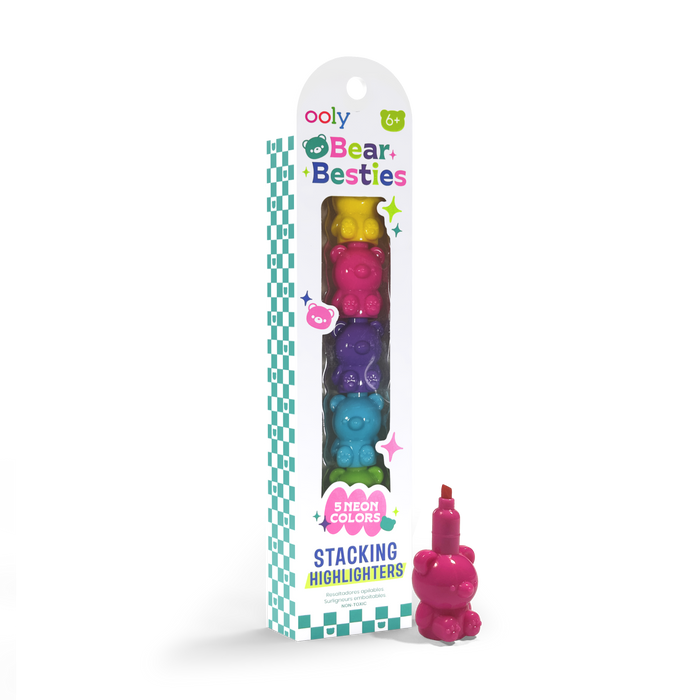 Quarter Angle of packaging of OOLY Bear Besties Stacking Highlighters on a white background