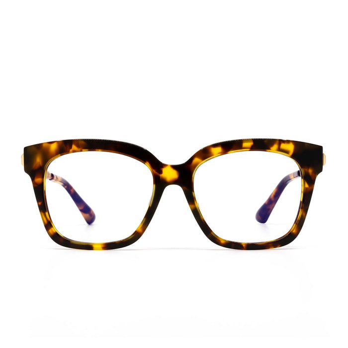 diff eyewear bella xs square glasses with a amber tortoise acetate frame and prescription lenses front view
