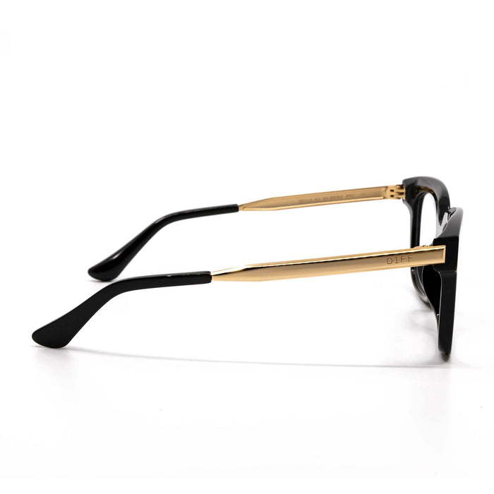 diff eyewear bella xs square blue light protection glasses with a black frame side view