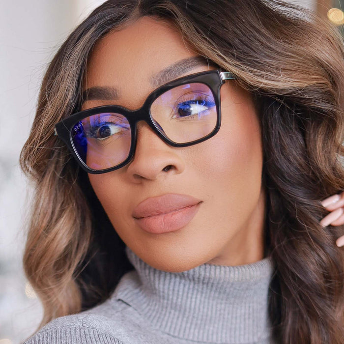 lifestyle - tinsleyerin wearing bella xs black glasses