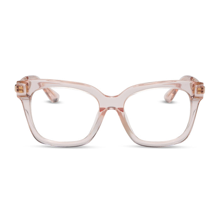 Bella XS prescription eyeglasses with blush crystal frames front view
