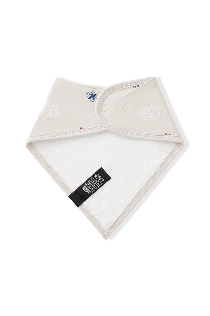Back side of Oat Bib with Spider-Man print on a white background