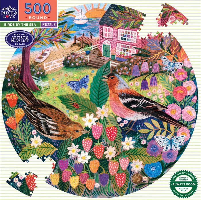 Birds By The Sea 500 Pc Round Puzzle
