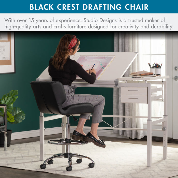Black Crest Height Adjustable Drafting Chair with Foot Ring, Black 10659