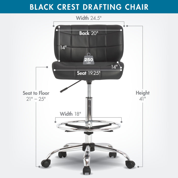 Black Crest Height Adjustable Drafting Chair with Foot Ring, Black 10659