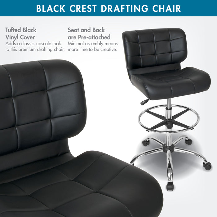 Black Crest Height Adjustable Drafting Chair with Foot Ring, Black 10659