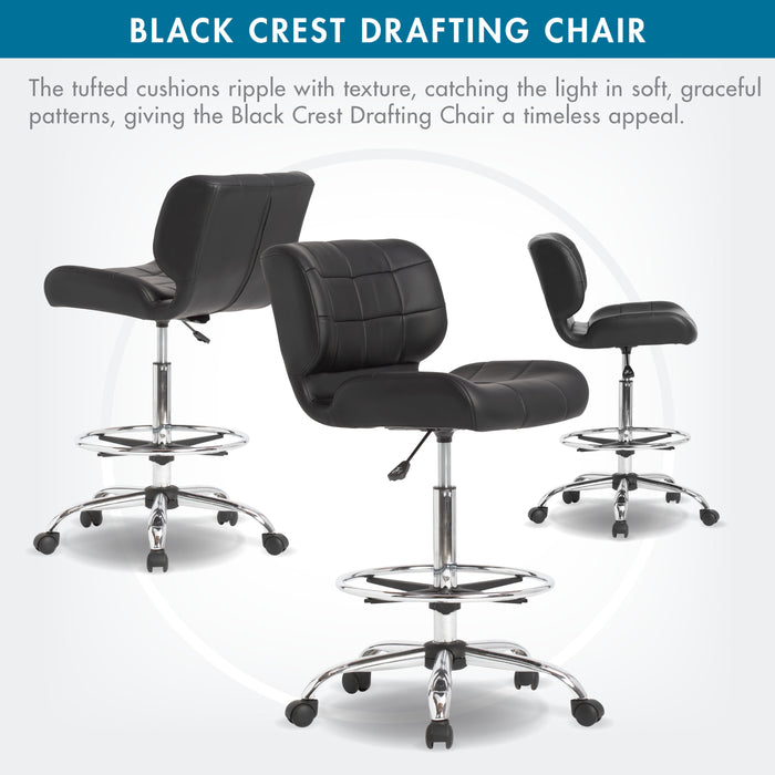 Black Crest Height Adjustable Drafting Chair with Foot Ring, Black 10659