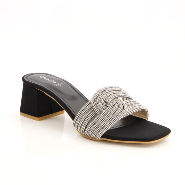 Black Fancy Heel Slippers for women