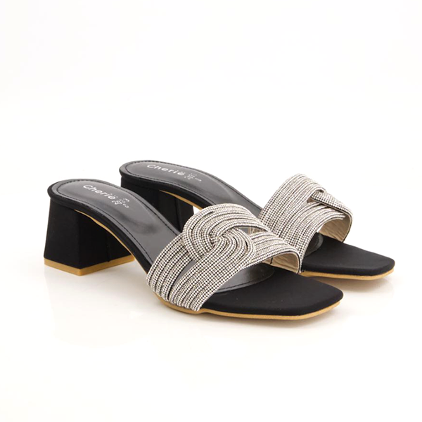 Black Fancy Heel Slippers for women