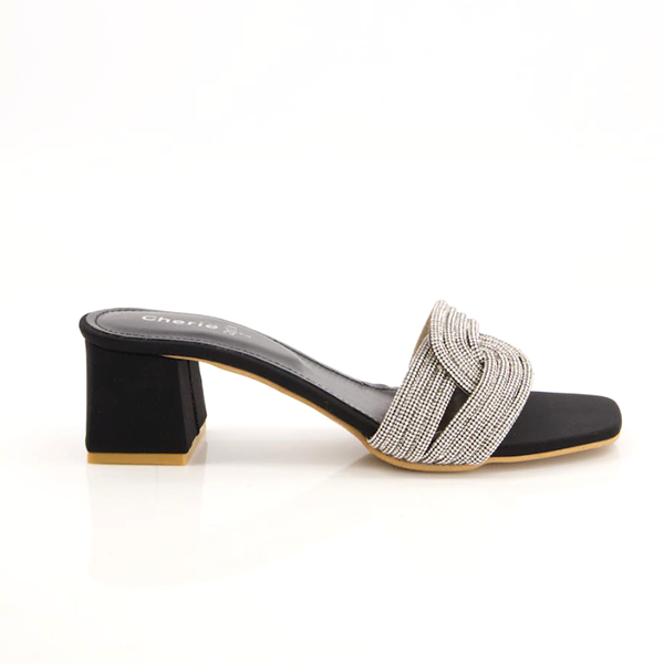 Black Fancy Heel Slippers for women