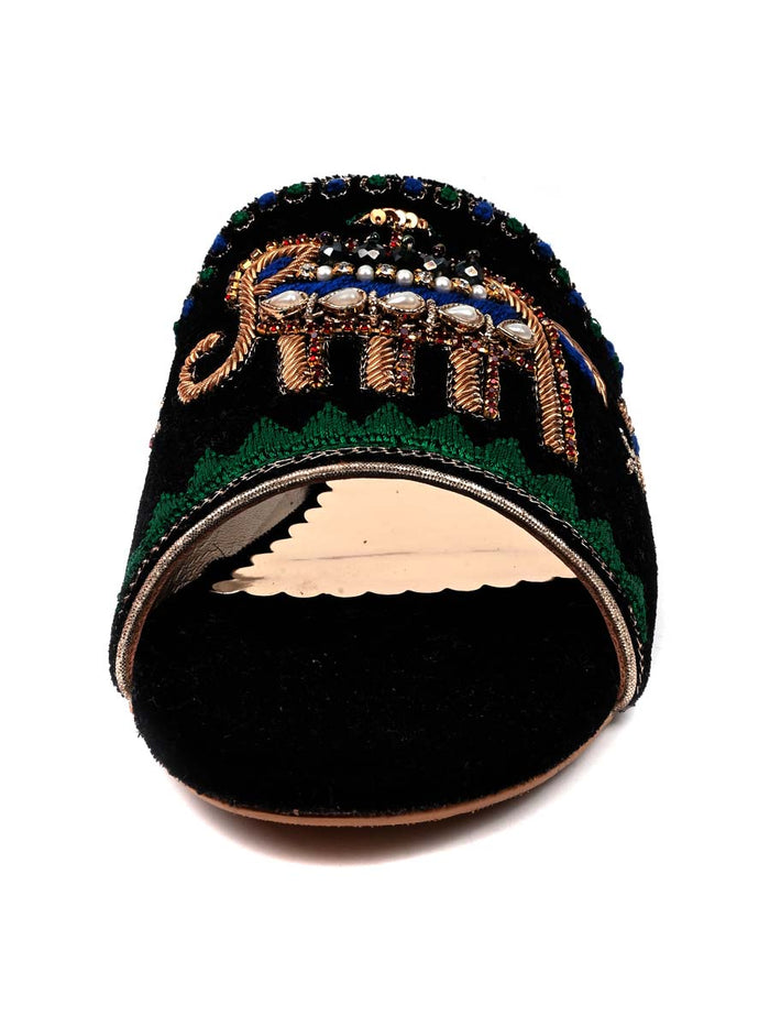 Black Fancy Velvet Ladies Slipper