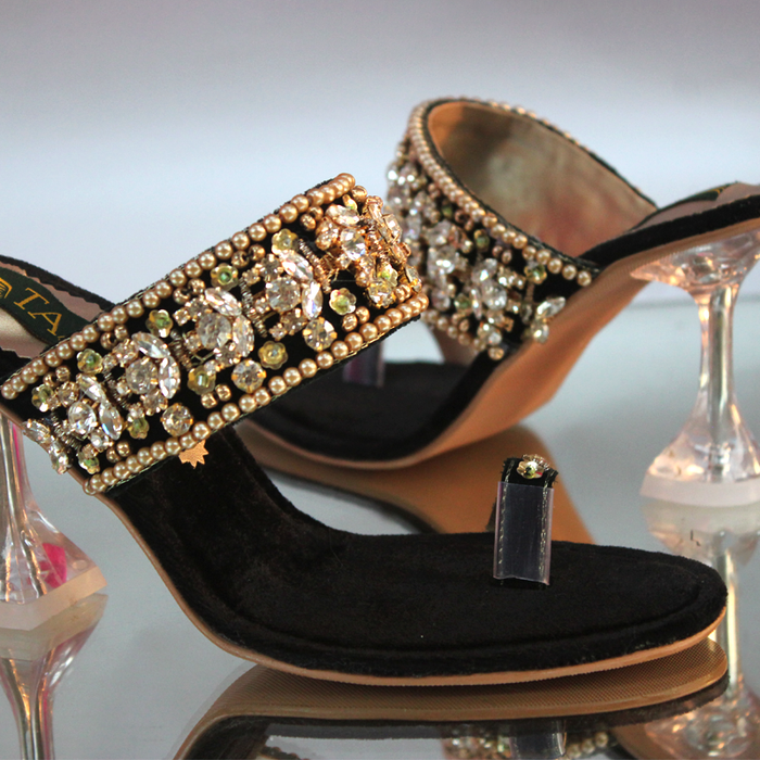 Black Heel Slippers For Women