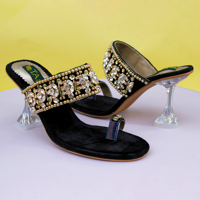 Black Heel Slippers For Women