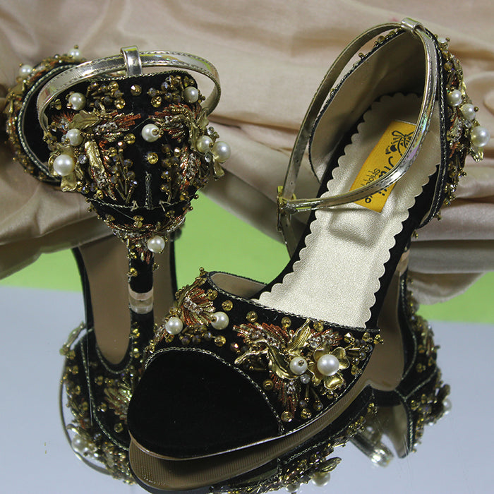 Black Open Toe Fancy High Heel Sandal for Women's