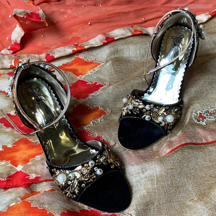 Black Open Toe Fancy High Heel Sandal for Women's
