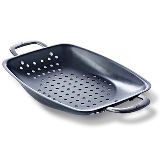 Black Steel BBQ grillschaal 38x27 cm zwart zijaanzicht