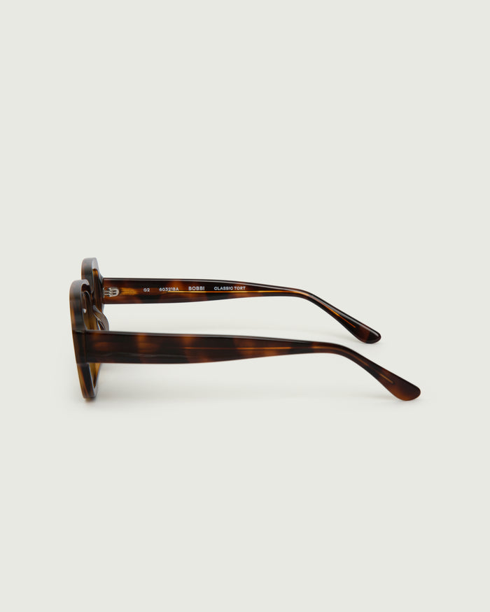 Classic Tort::Bobbi Sunglasses square tort bioacetate side