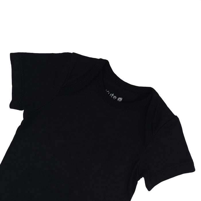 Close up of Kyte Baby Short Sleeve  Bodysuit in Midnight