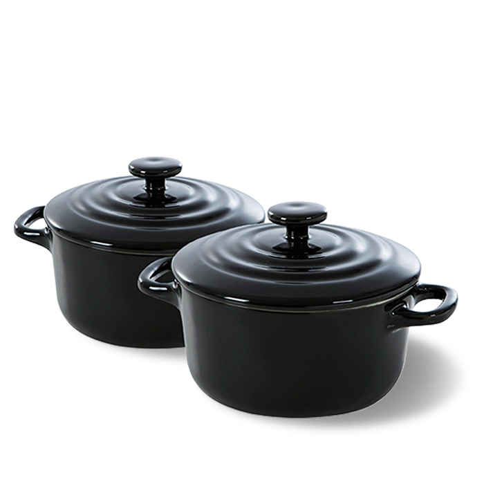 Bourgogne cocottes 2-delig 10 cm zwart zijaanzicht