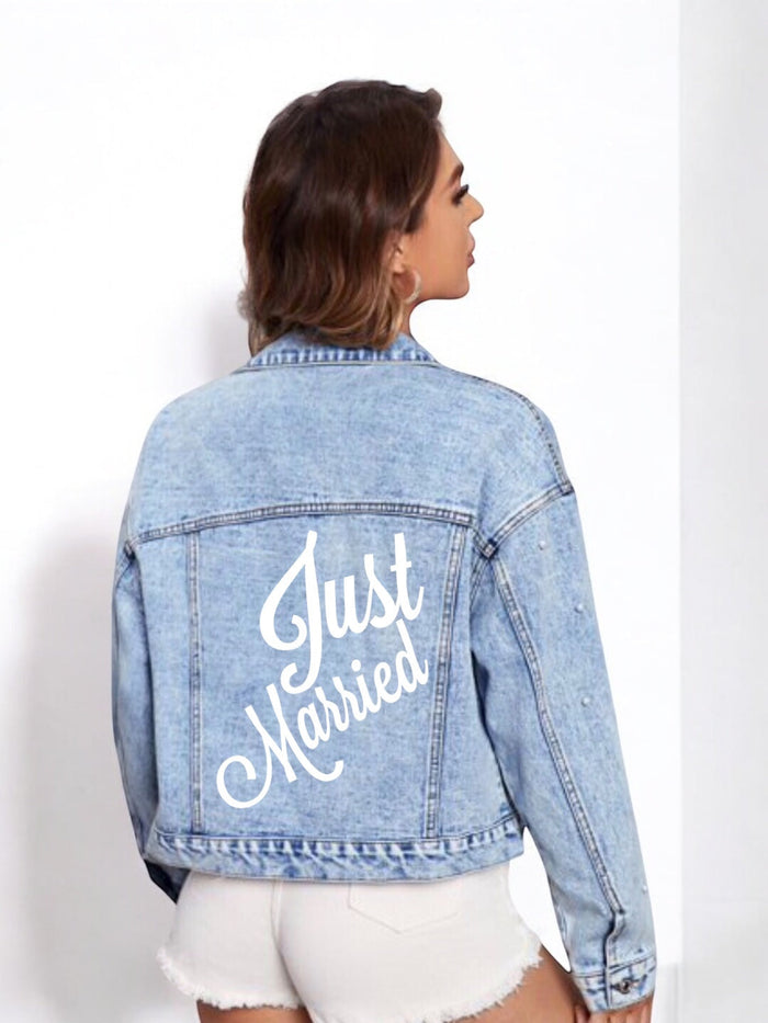 Bride Beaded Denim Jacket | Custom Embroidery Travellers Hat Boutique