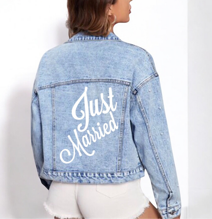 Bride Beaded Denim Jacket | Custom Embroidery Travellers Hat Boutique