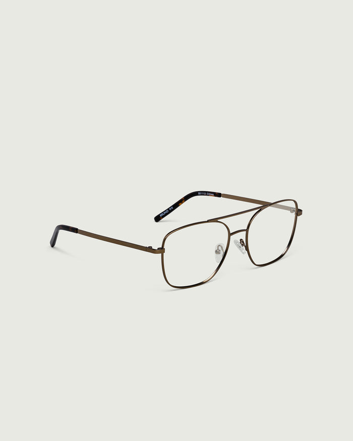 Rye::Bruno Eyeglasses pilot brown metal front diagonal