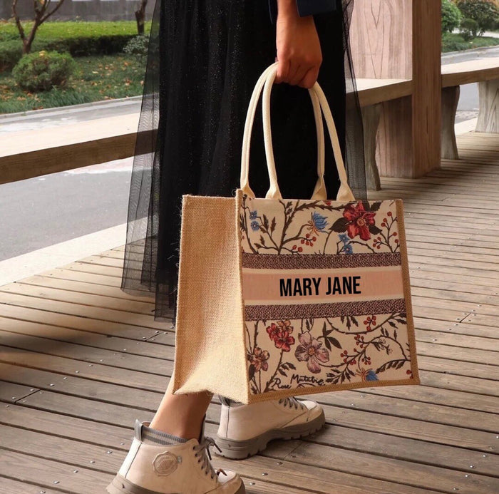 Burlap Book Tote - Travellers Hat Boutique