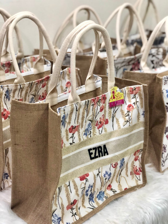 Burlap Book Tote - Travellers Hat Boutique