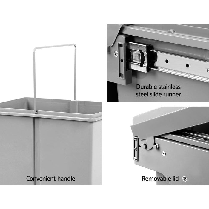 Cefito 2x15L Pull Out Bin - Grey -Home Living Store - -