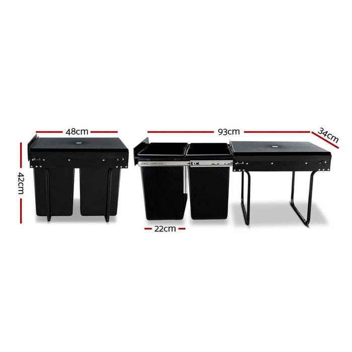 Cefito 2x20L Pull Out Bin - Black -Home Living Store - -