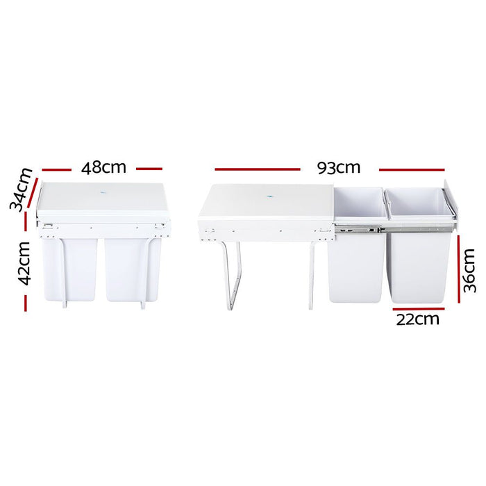 Cefito 2x20L Pull Out Bin - White -Home Living Store - -