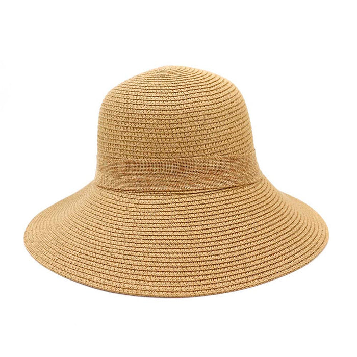 Personalized straw hat for women in natural tan color with wide brim from Travellers Hat Boutique