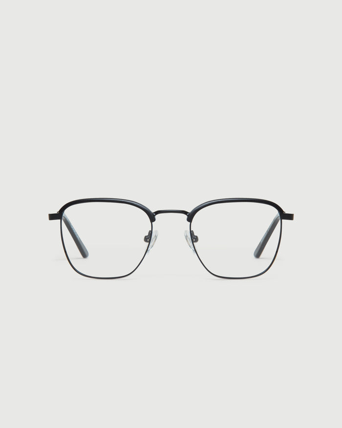Charcoal::Clyde Eyeglasses browline black metal front
