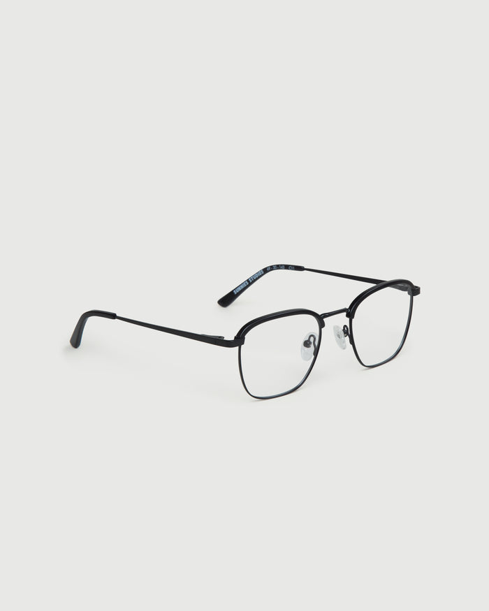 Charcoal::Clyde Eyeglasses browline black metal front diagonal