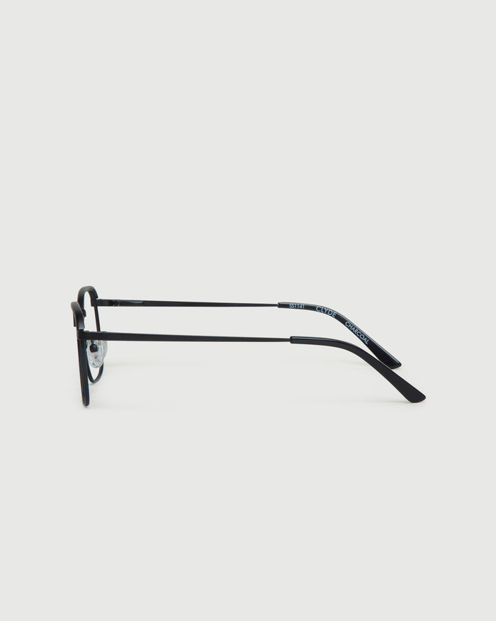 Charcoal::Clyde Eyeglasses browline black metal side