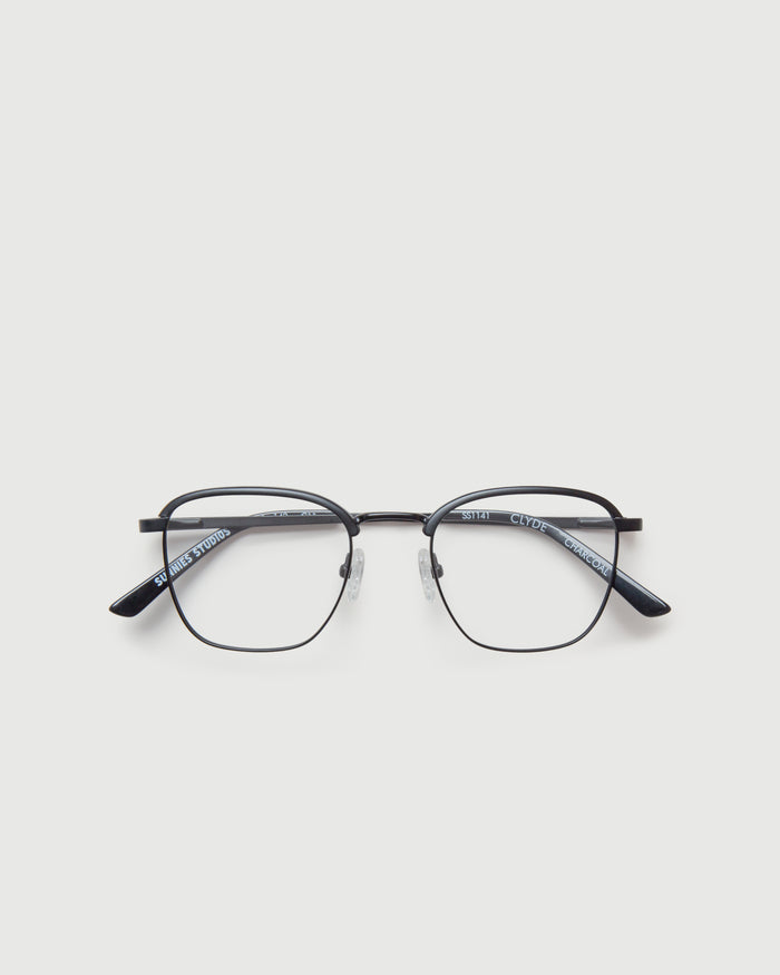 Charcoal::Clyde Eyeglasses browline black metal top